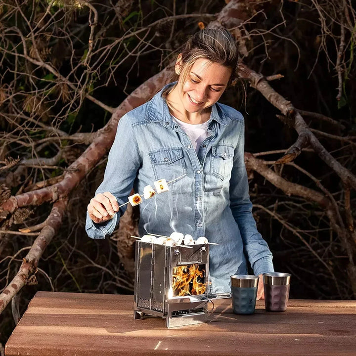 Stainless Steel Wood-burning Stove Lightweight Compact Camping Stove Portable Folding Wood Stove For Outdoor Camping Hiking