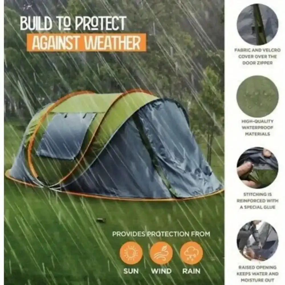 Camping Tent - 4 - Person Easy Pop Up Tent with 2 Doors - UPF50+ Waterproof - BSG