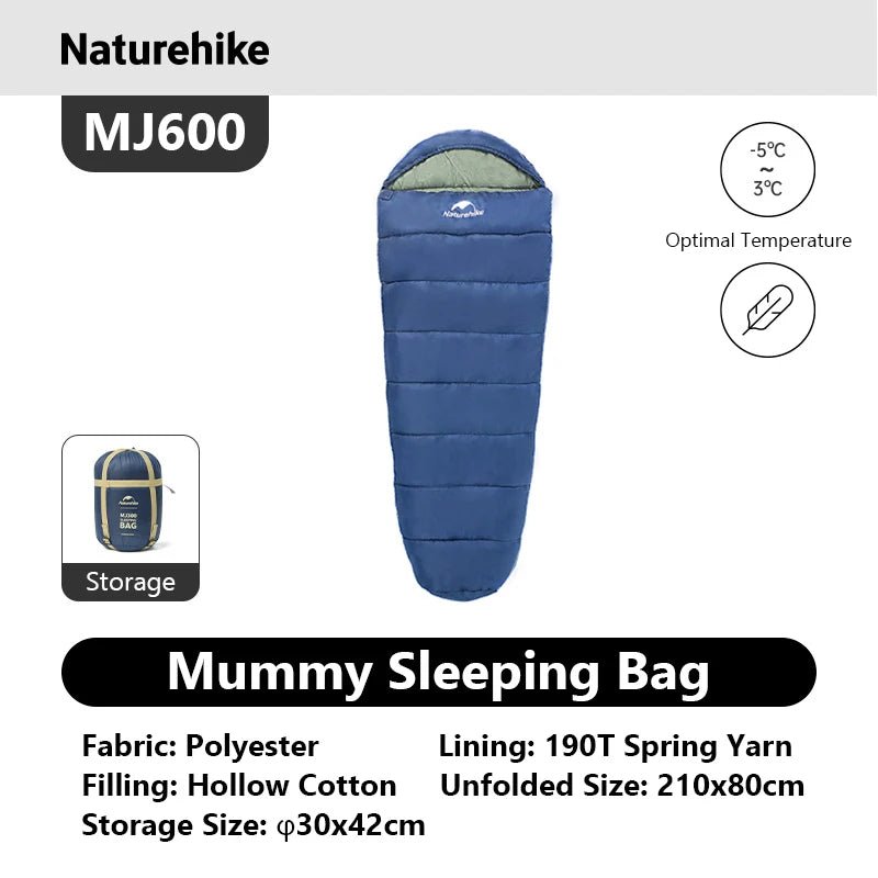 Naturehike Mummy Sleeping Bags MJ300/MJ600 Cotton Camping Adults Sleeping Bag Ultra Winter Warm Mummy Sleeping Bag Indoor - BSG