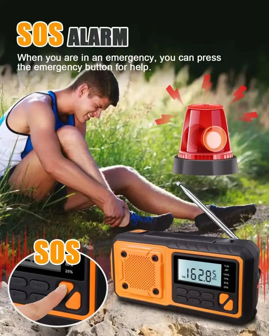 5000mAh Portable Emergency Solar Power Radio Hand Crank Charging AM/FM SW multi BAND Radio Led Reading Flashlight Power Bank