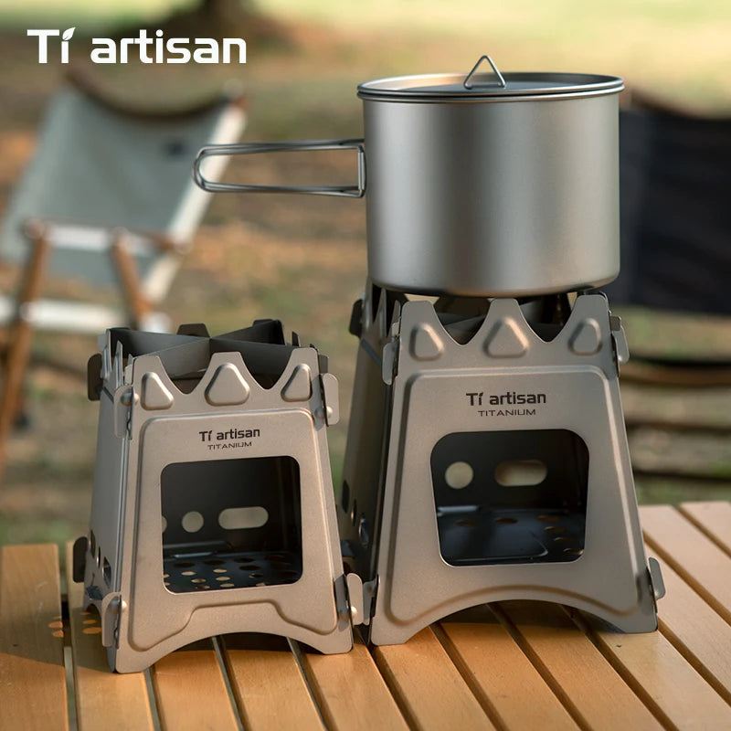 Tiartisan Titanium Outdoor Foldable Wood Stove Hiking Picnic Ultralight Portable Fire Burner Stove Multi-purpose Camping gear