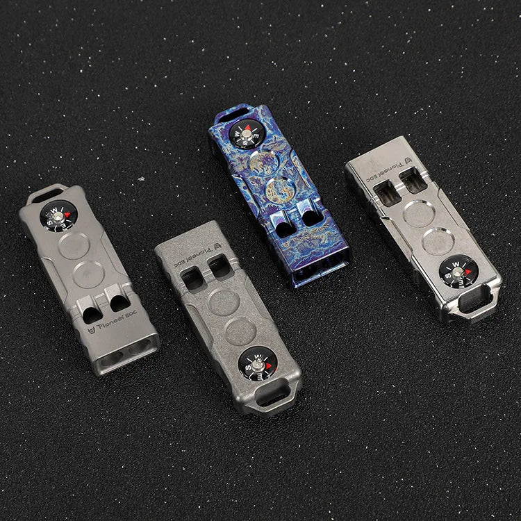 Titanium Alloy Compass Survival Whistle -High Decibel Dual Frequency Emergency Whistle for Outdoor Camping, Hiking &Rescue Tools