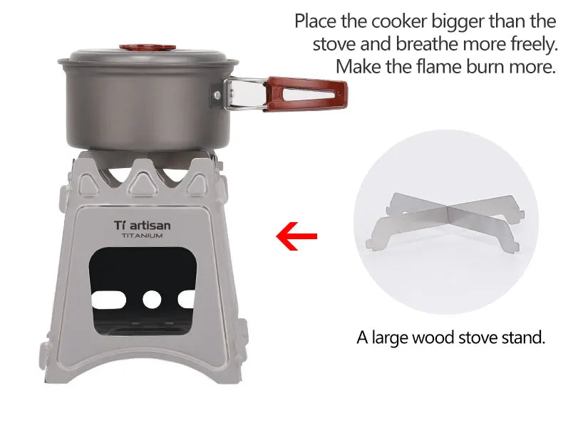 Tiartisan Titanium Outdoor Foldable Wood Stove Hiking Picnic Ultralight Portable Fire Burner Stove Multi-purpose Camping gear