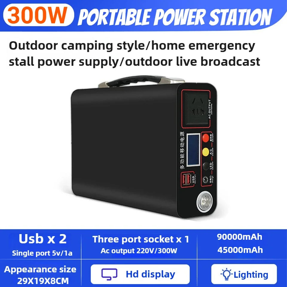 NEW 300W Portable Power Station 220V Solar Generator Outdoor Camping Emergency Mobile Power Bank 90000mAh LiFePO4 Backup Battery