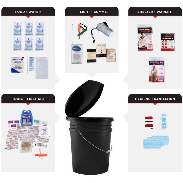 1 Person Necessity Survival Kit, Bucket and Lid