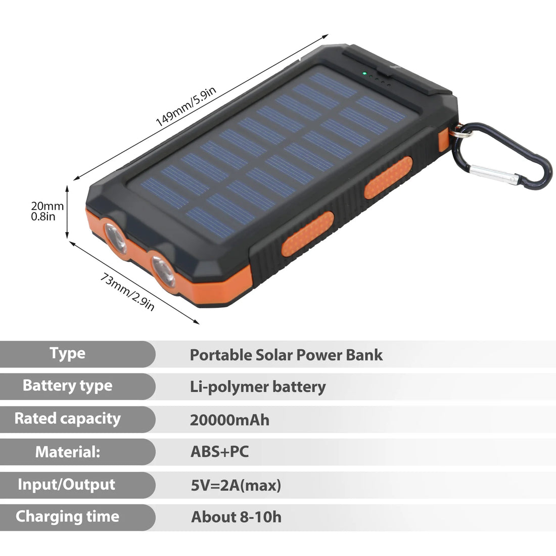 20000mAh Solar Power Bank – Waterproof Portable Solar Charger