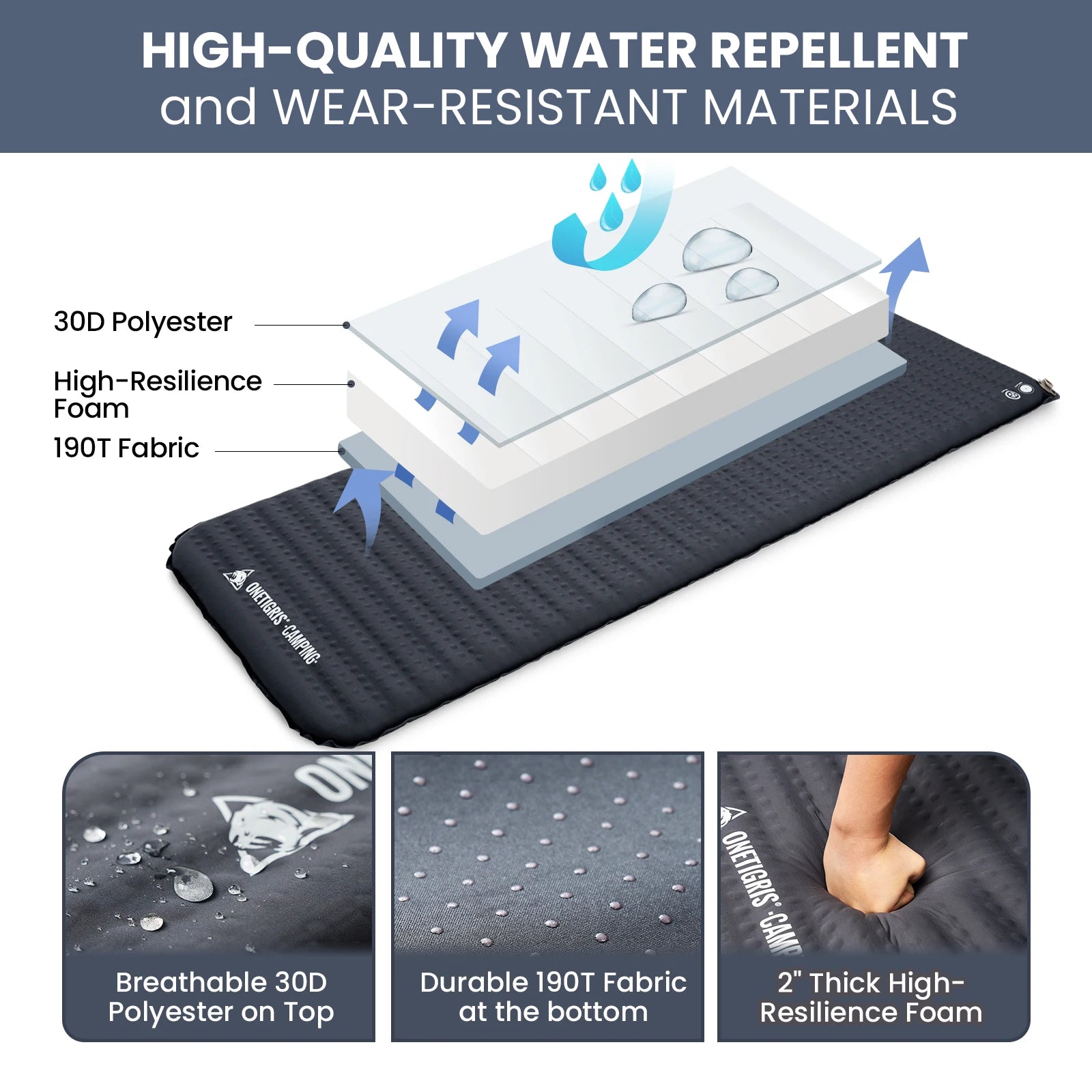 Onetigris LIGHTDREAM Camping Mattress Lightweight Self-inflating Mats Sleeping Pads for Backpacking Hiking Car Trips Travels
