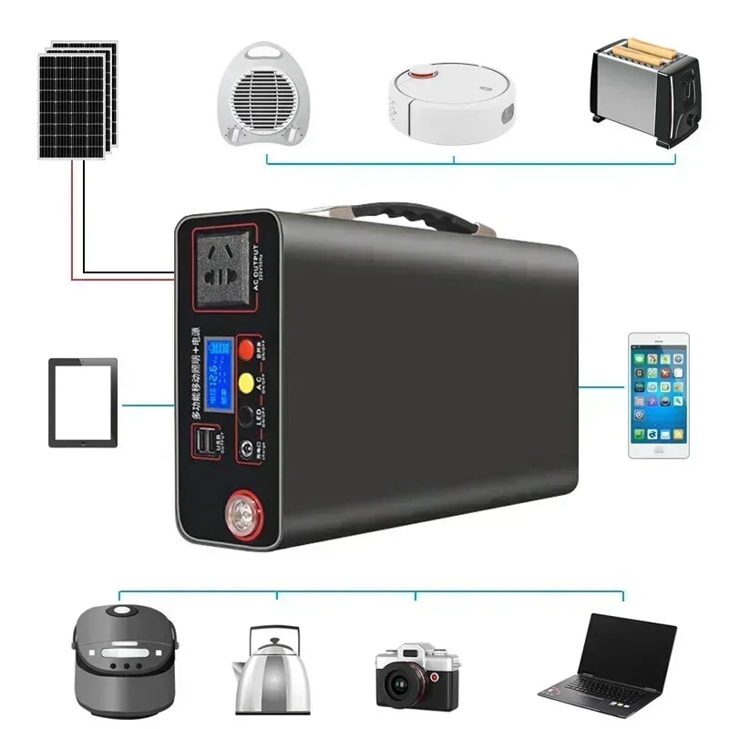 NEW 300W Portable Power Station 220V Solar Generator Outdoor Camping Emergency Mobile Power Bank 90000mAh LiFePO4 Backup Battery