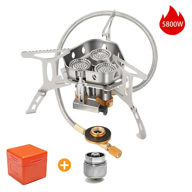 Outdoor Windproof Gas Stove Portable Tourist Camping Picnic Survive Burner 3500/5800W Big Power Foldable Hiking Barbecue Stove