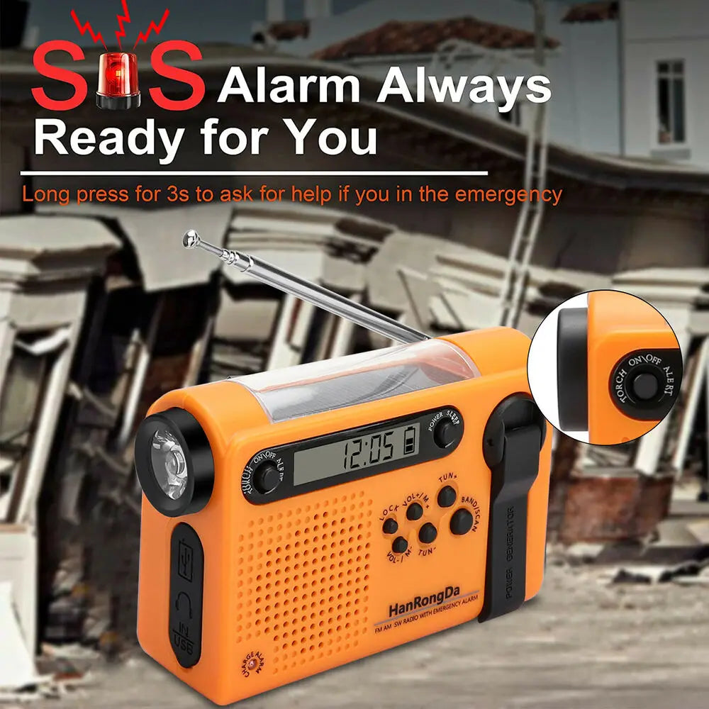 Portable Solar Hand Crank Radio 3 In 1 2000mAh Power Bank Phone Charger Flashlight Emergency Radio AM/FM/SW Weather Radios