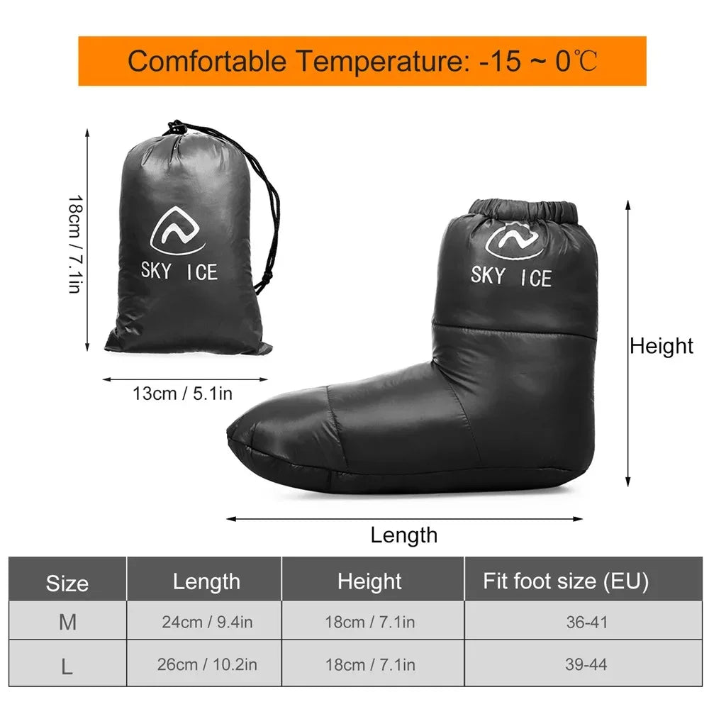 Winter Thermal Down Camping Booties – Warm Sleeping Bag Slippers for Men & Women | BasicSurvivalGear.com