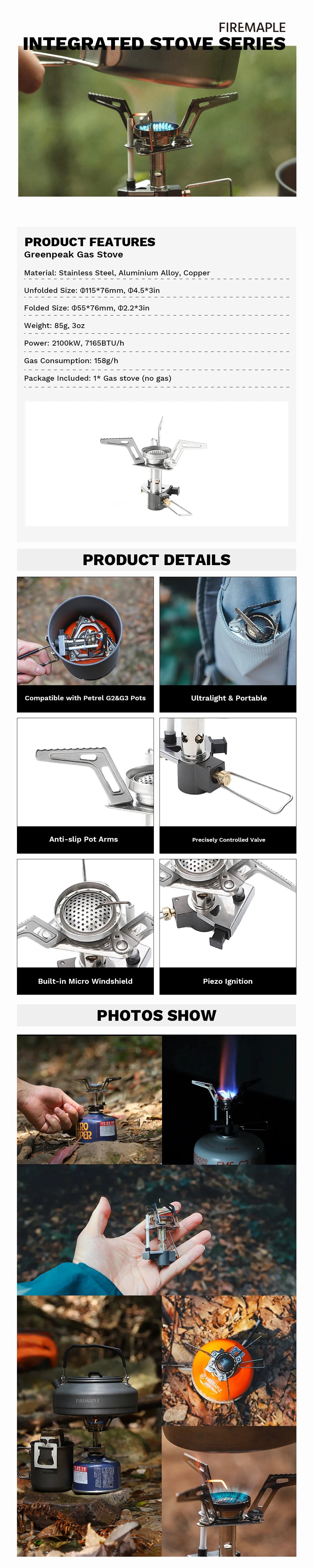 Estufa de gas Fire-Maple Torch, ultraligera, portátil, para mochileros, con quemador piezoeléctrico para acampar, senderismo, trekking, 7165 BTU/h
