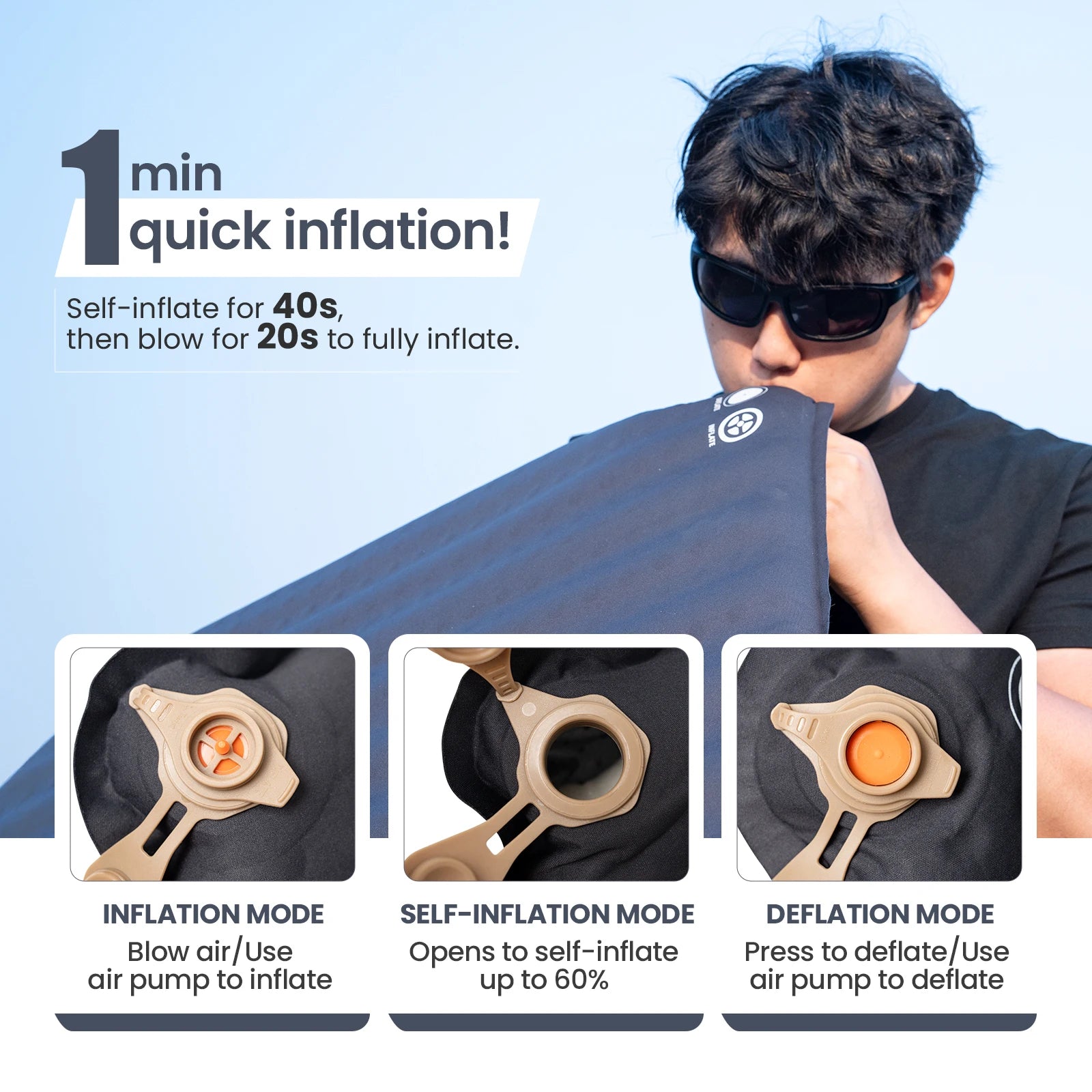 Onetigris LIGHTDREAM Camping Mattress Lightweight Self-inflating Mats Sleeping Pads for Backpacking Hiking Car Trips Travels