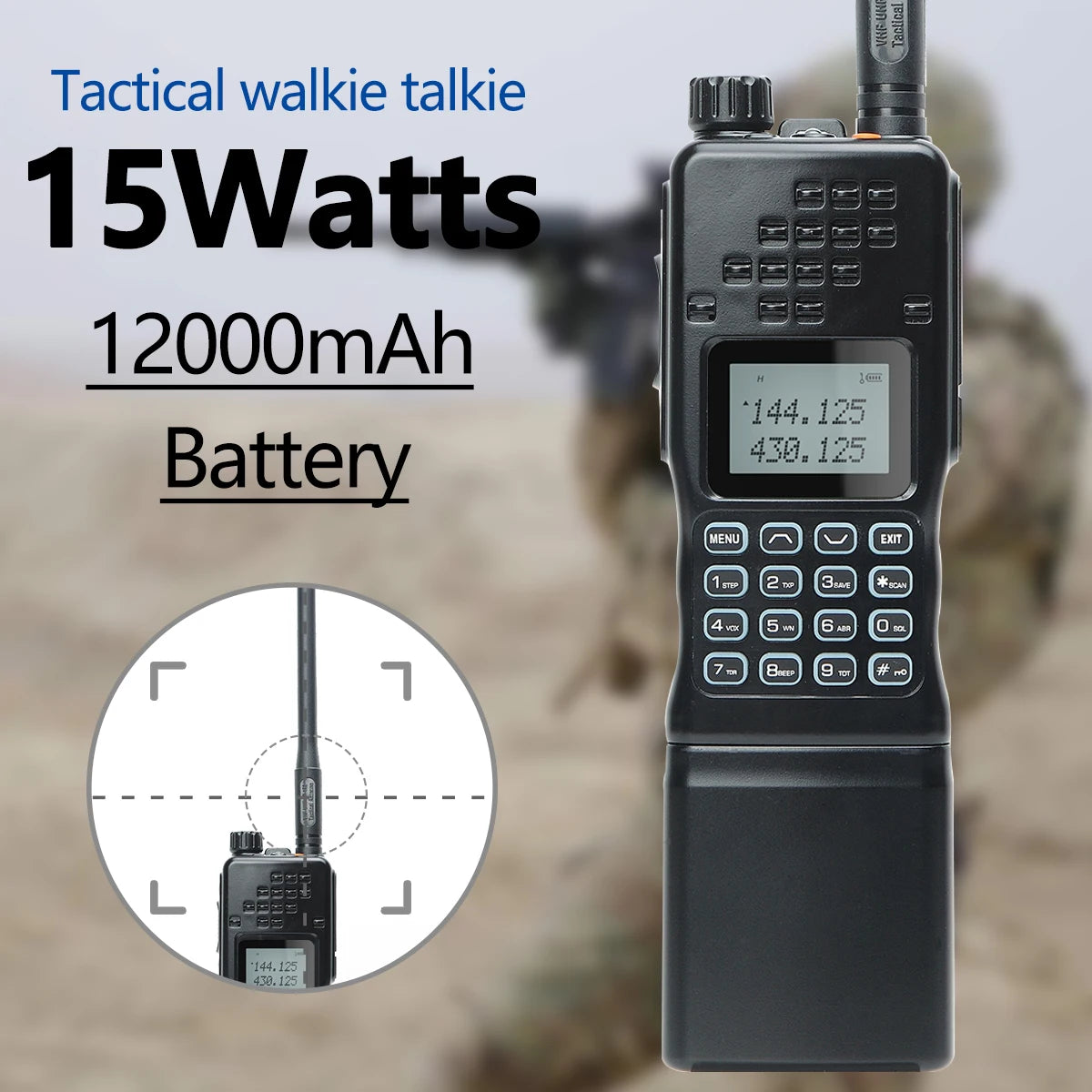 Walkie-talkie Baofeng AR-152 de 15 W, potente radio bidireccional CB, batería de 12000 mAh, transceptor táctico de largo alcance AN PRC-152 de doble banda