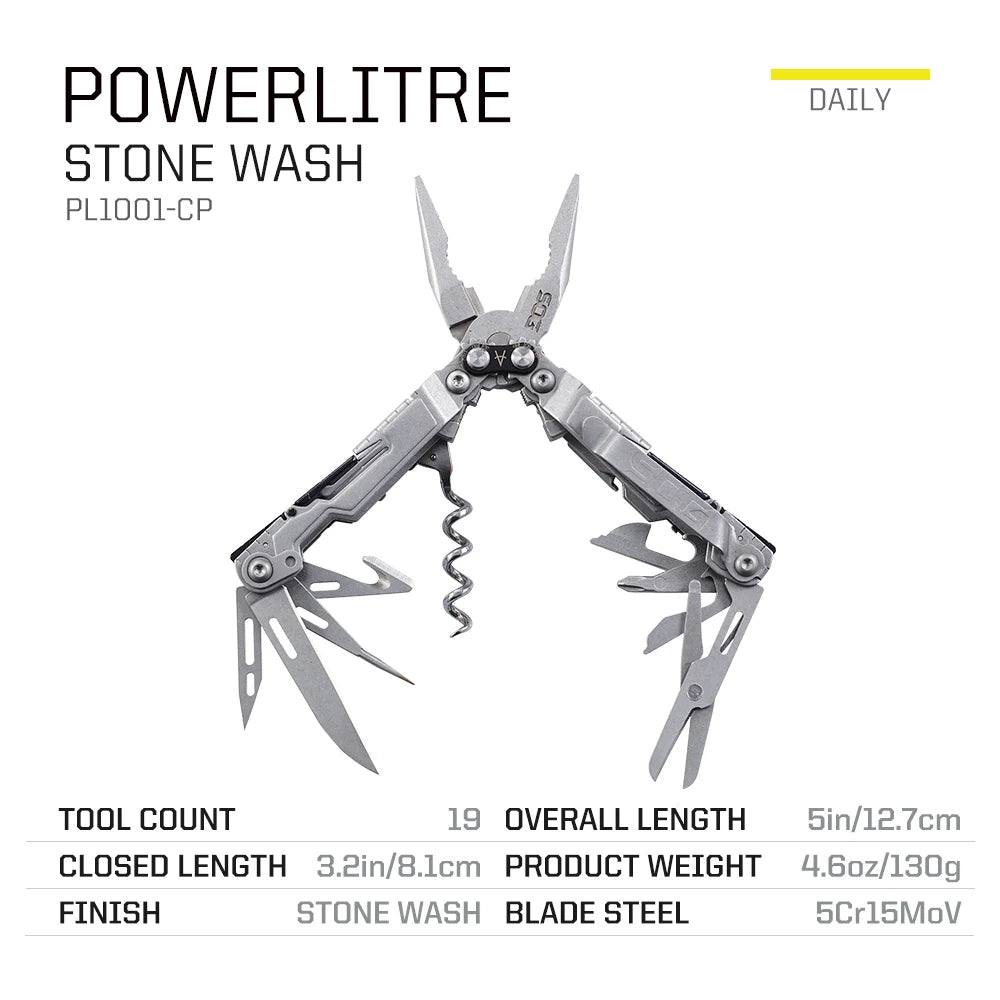SOG 19 in 1 PowerLitre Folding Pliers Knife EDC Mini Multi - Tools Pocket Scissor Portable Outdoor Survival Multitools PL1001 - CP - BSG