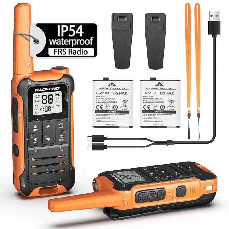 Baofeng FR22 Walkie-talkie PMR/FRS Outdoor Waterproof Radios TYPE-C Cable One Pair of Radios Orange Two Sets of Walkie Talkie