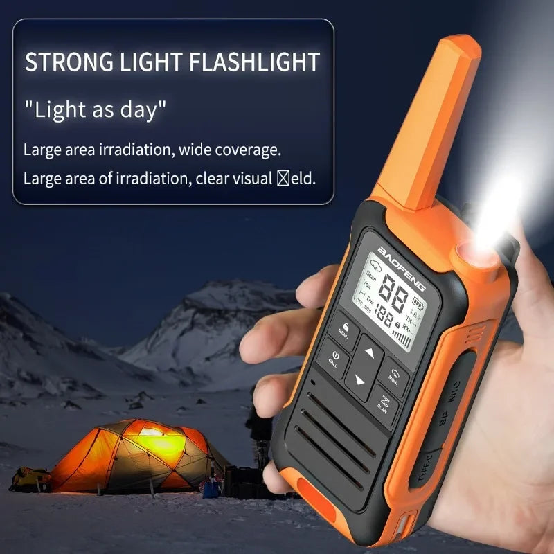 Baofeng FR22 Walkie-talkie PMR/FRS Outdoor Waterproof Radios TYPE-C Cable One Pair of Radios Orange Two Sets of Walkie Talkie