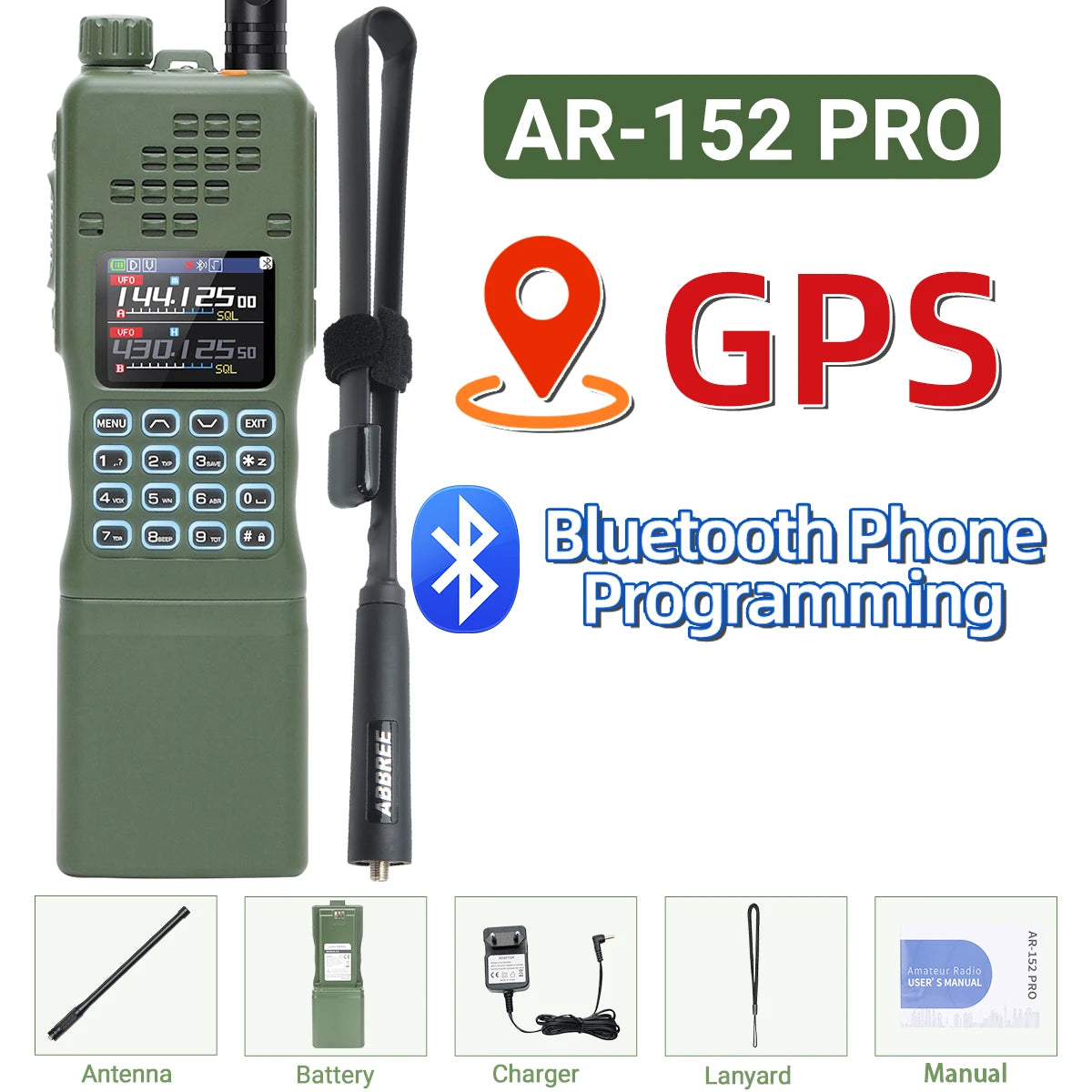Walkie-talkie Baofeng AR-152 de 15 W, potente radio bidireccional CB, batería de 12000 mAh, transceptor táctico de largo alcance AN PRC-152 de doble banda