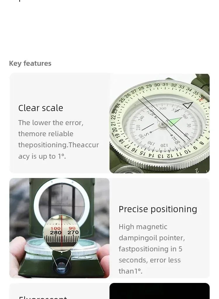 High Precision Compass Professional Outdoor Camping Multifunctional Military Green Precise Geological Tactical Compass - BSG