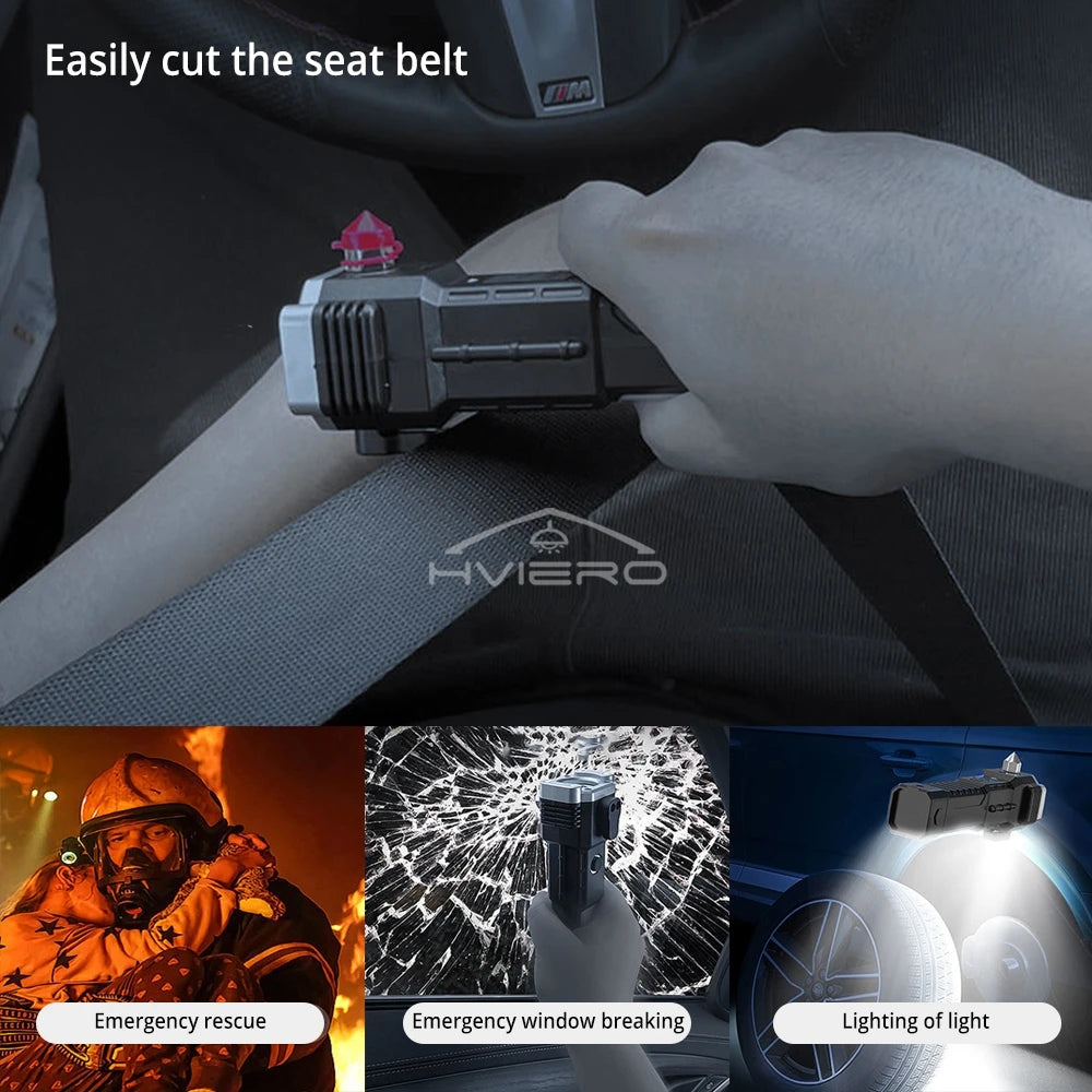 Rechargeable Vehicle Emergency Flashlight with Safety Hammer & Power Bank – Waterproof LED Survival Light