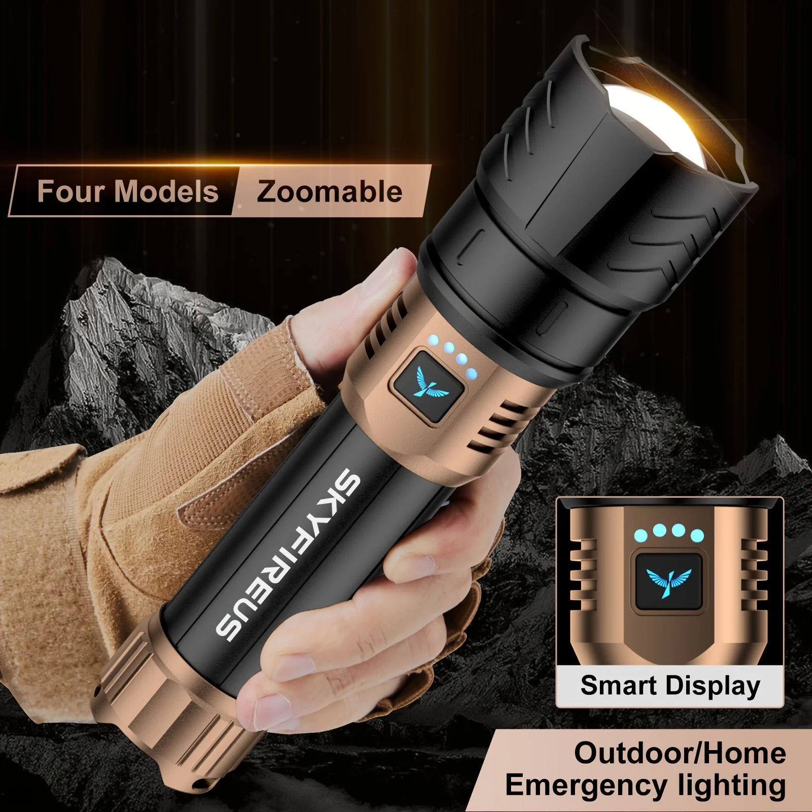 Skyfireus High-Lumens Rechargeable LED Flashlight with Ignition Lens