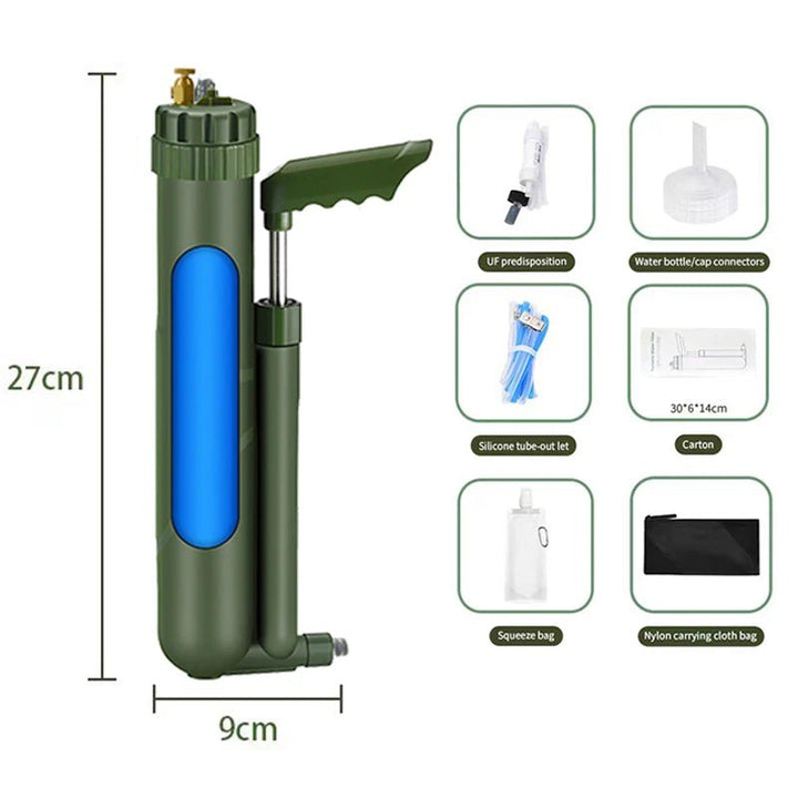 Filterwell Portable Hand Pump RO Water Filter Purifier Reverse Osmosis Outdoor Emergency Survival Kit for Hiking Camping Travel - BSG
