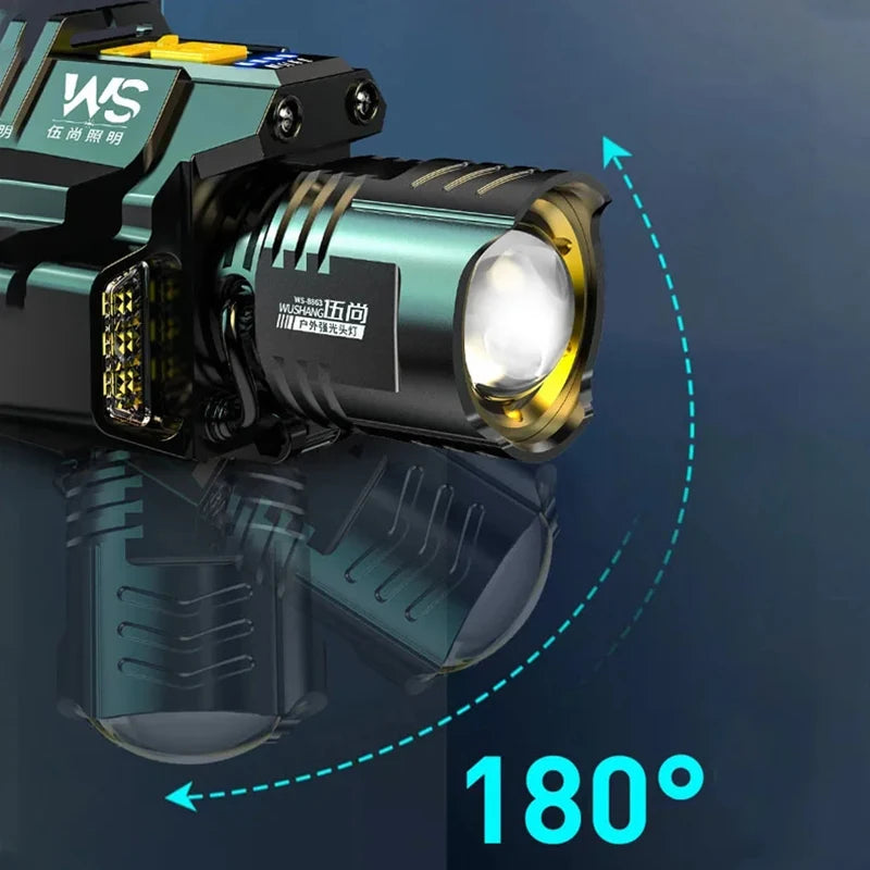 Rechargeable Waterproof LED Induction Headlamp – 180° Beam, Type-C Charging, Multi-Mode Outdoor Headlight | BasicSurvivalGear.com