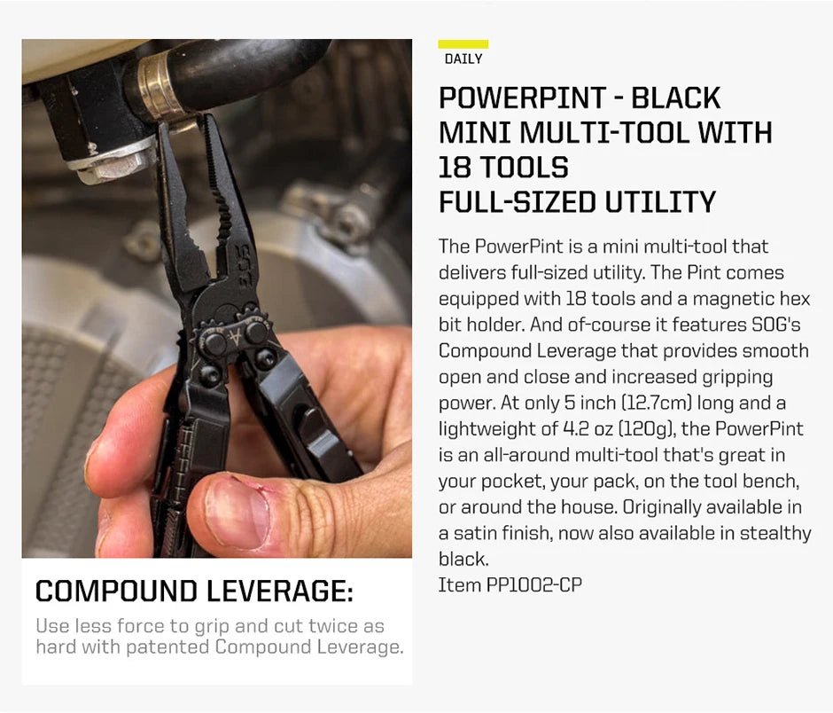 SOG PowerPint 18 - in - 1 Tactical Multi - Tool with Folding Pliers & Knife - EDC Pocket Gear for Outdoor, Hiking, Camping Survival - BSG