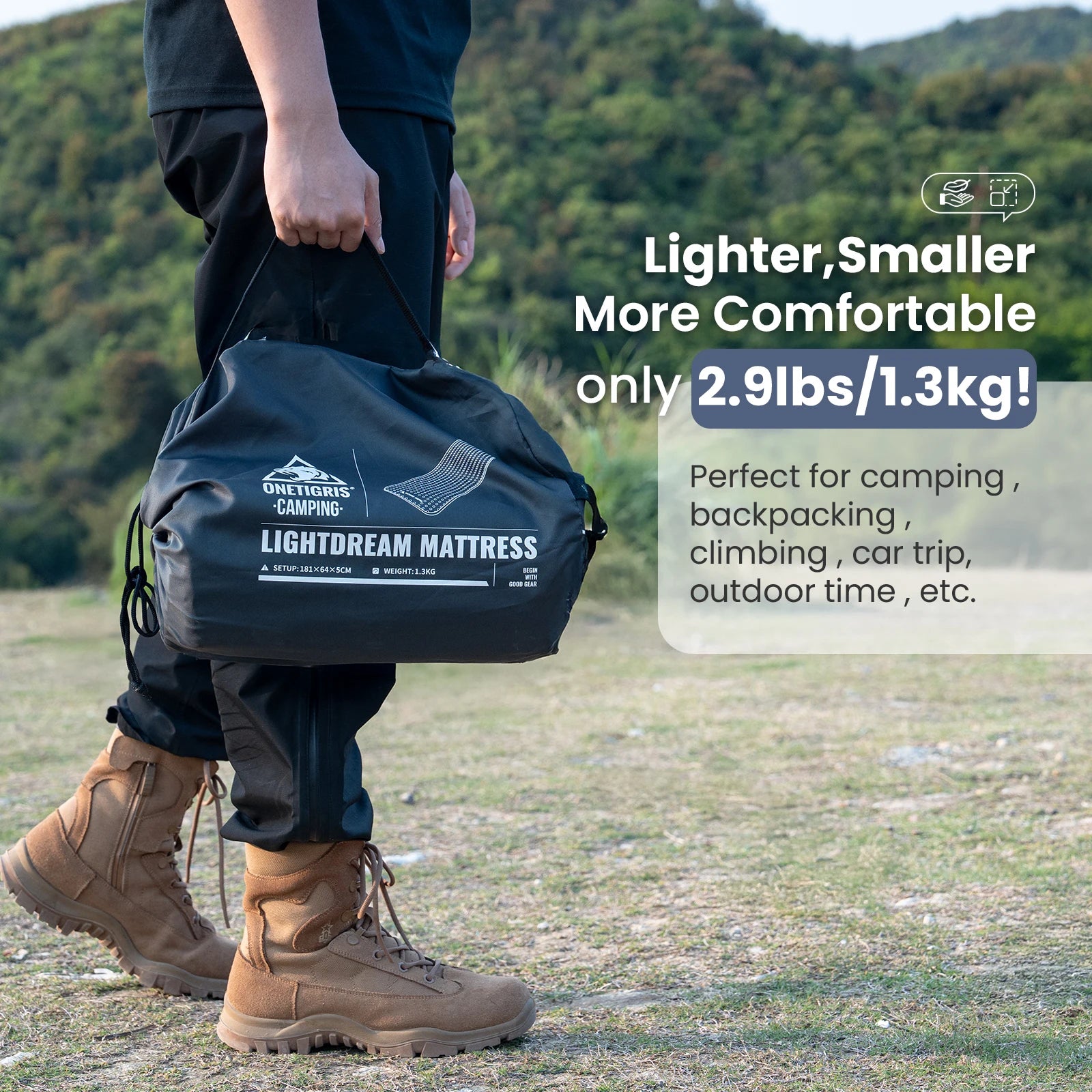 Onetigris LIGHTDREAM Camping Mattress Lightweight Self-inflating Mats Sleeping Pads for Backpacking Hiking Car Trips Travels