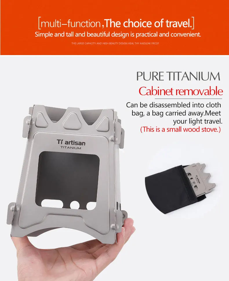 Tiartisan Titanium Outdoor Foldable Wood Stove Hiking Picnic Ultralight Portable Fire Burner Stove Multi-purpose Camping gear