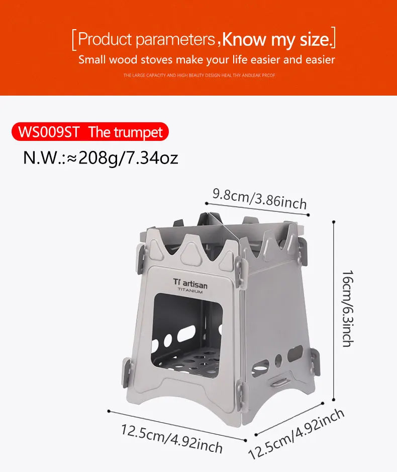 Tiartisan Titanium Outdoor Foldable Wood Stove Hiking Picnic Ultralight Portable Fire Burner Stove Multi-purpose Camping gear