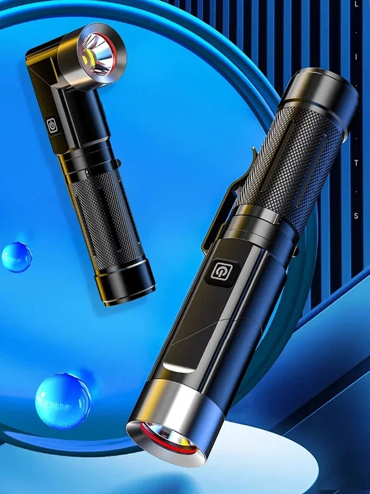 LED Flashlight USB Rechargeable Magnetic Work Light Camping Emergency Torch WaterproofAuto Repair Outdoor Tactical Super Bright