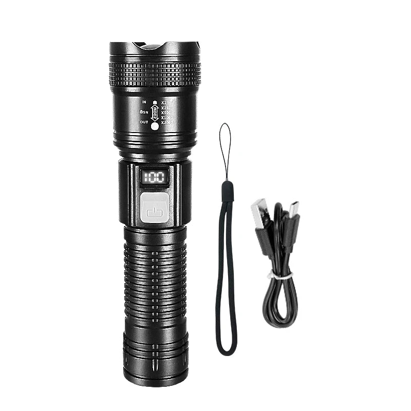High-Power Rechargeable LED Tactical Flashlight – 3000m Long-Range, IPX6 Waterproof, 3600mAh Power Bank (Model SDT05) | BasicSurvivalGear.com