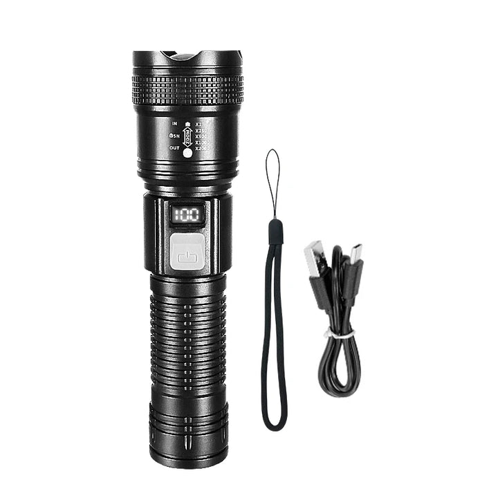 High-Power Rechargeable LED Tactical Flashlight – 3000m Long-Range, IPX6 Waterproof, 3600mAh Power Bank (Model SDT05) | BasicSurvivalGear.com