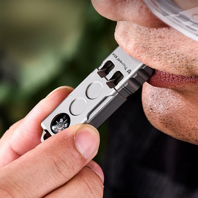 Titanium Alloy Compass Survival Whistle -High Decibel Dual Frequency Emergency Whistle for Outdoor Camping, Hiking &Rescue Tools