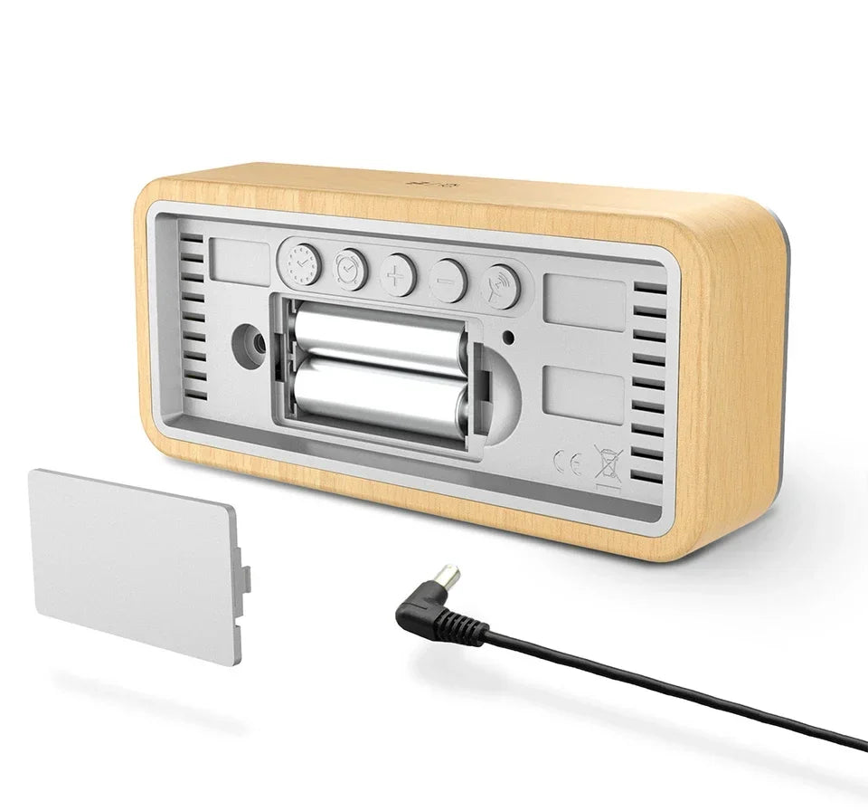 Wireless Indoor & Outdoor Weather Station with Wooden Alarm Clock, Digital Thermometer & Hygrometer, Remote Sensor