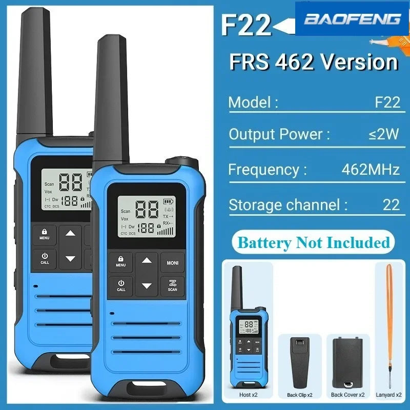 Baofeng FR22 Walkie-talkie PMR/FRS Outdoor Waterproof Radios TYPE-C Cable One Pair of Radios Orange Two Sets of Walkie Talkie