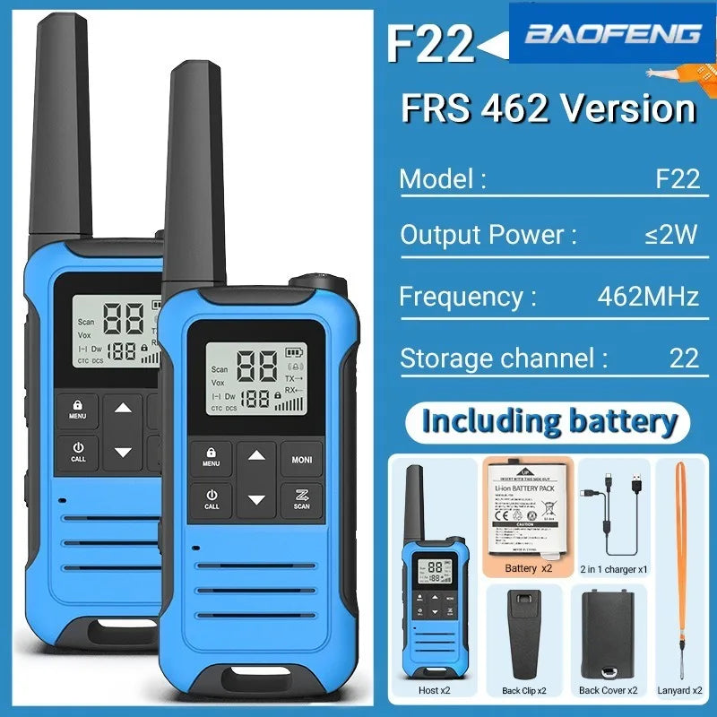 Baofeng FR22 Walkie-talkie PMR/FRS Outdoor Waterproof Radios TYPE-C Cable One Pair of Radios Orange Two Sets of Walkie Talkie