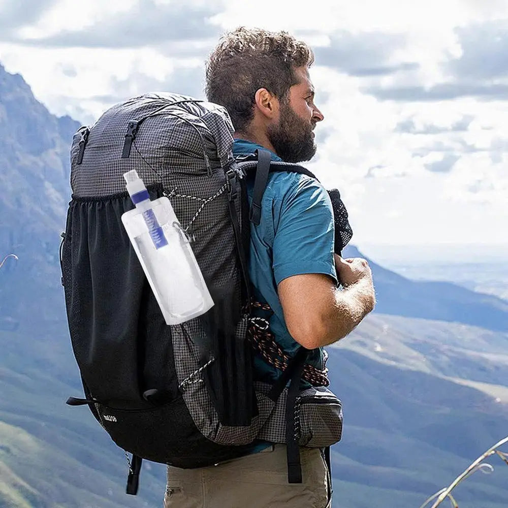 Foldable Water Bottle With Filter Water Purifier Bottle 1000ml Water Bottle Filter Container Reusable Outdoor Filtered Water Bag