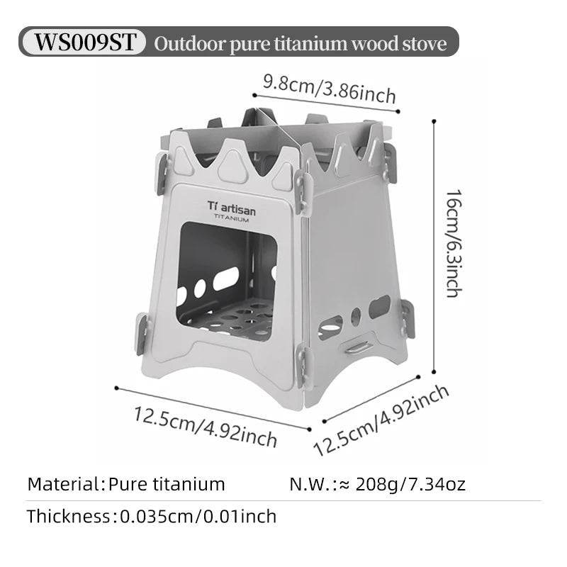 Tiartisan Titanium Outdoor Foldable Wood Stove Hiking Picnic Ultralight Portable Fire Burner Stove Multi-purpose Camping gear
