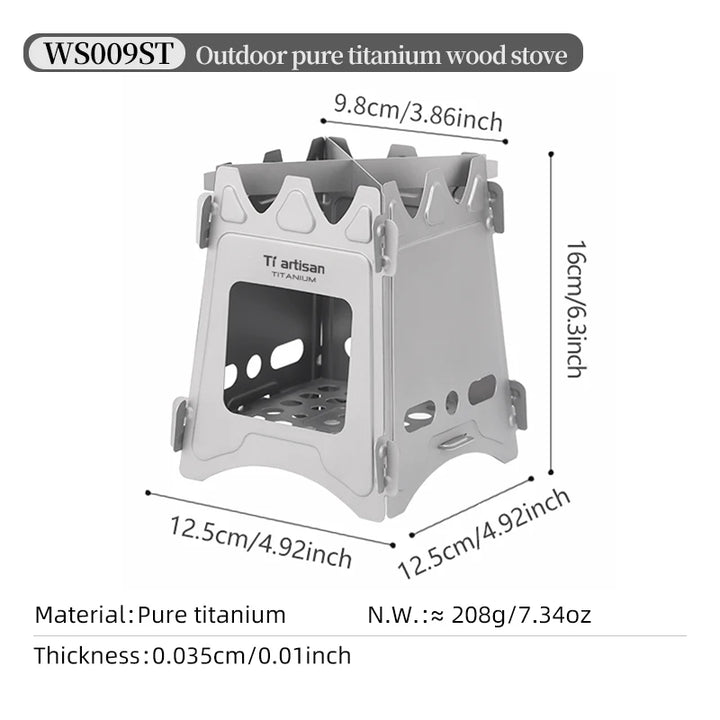 Tiartisan Titanium Outdoor Foldable Wood Stove Hiking Picnic Ultralight Portable Fire Burner Stove Multi-purpose Camping gear