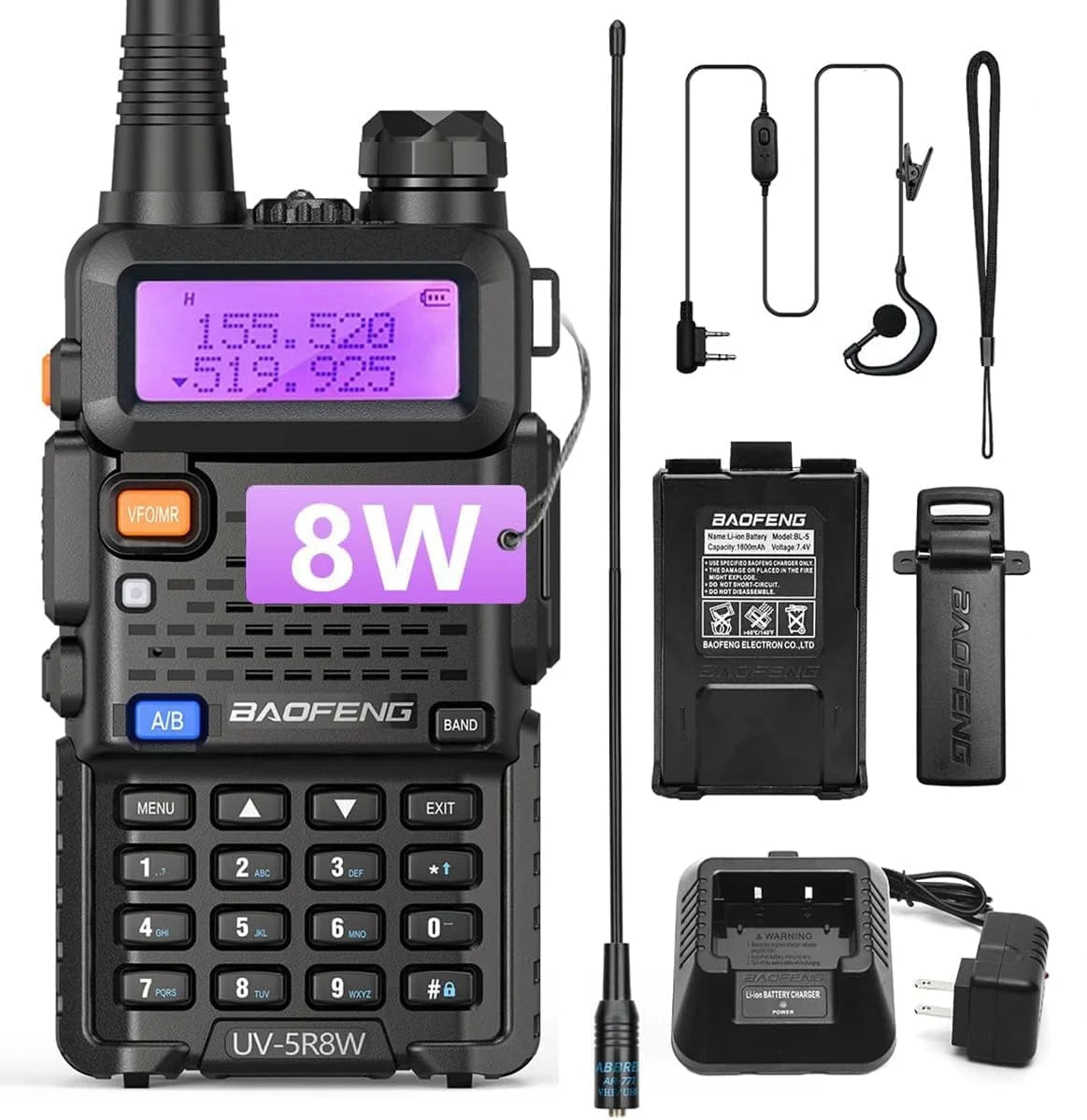 Baofeng UV-5R 8W Dual-Band Long-Range Walkie Talkie