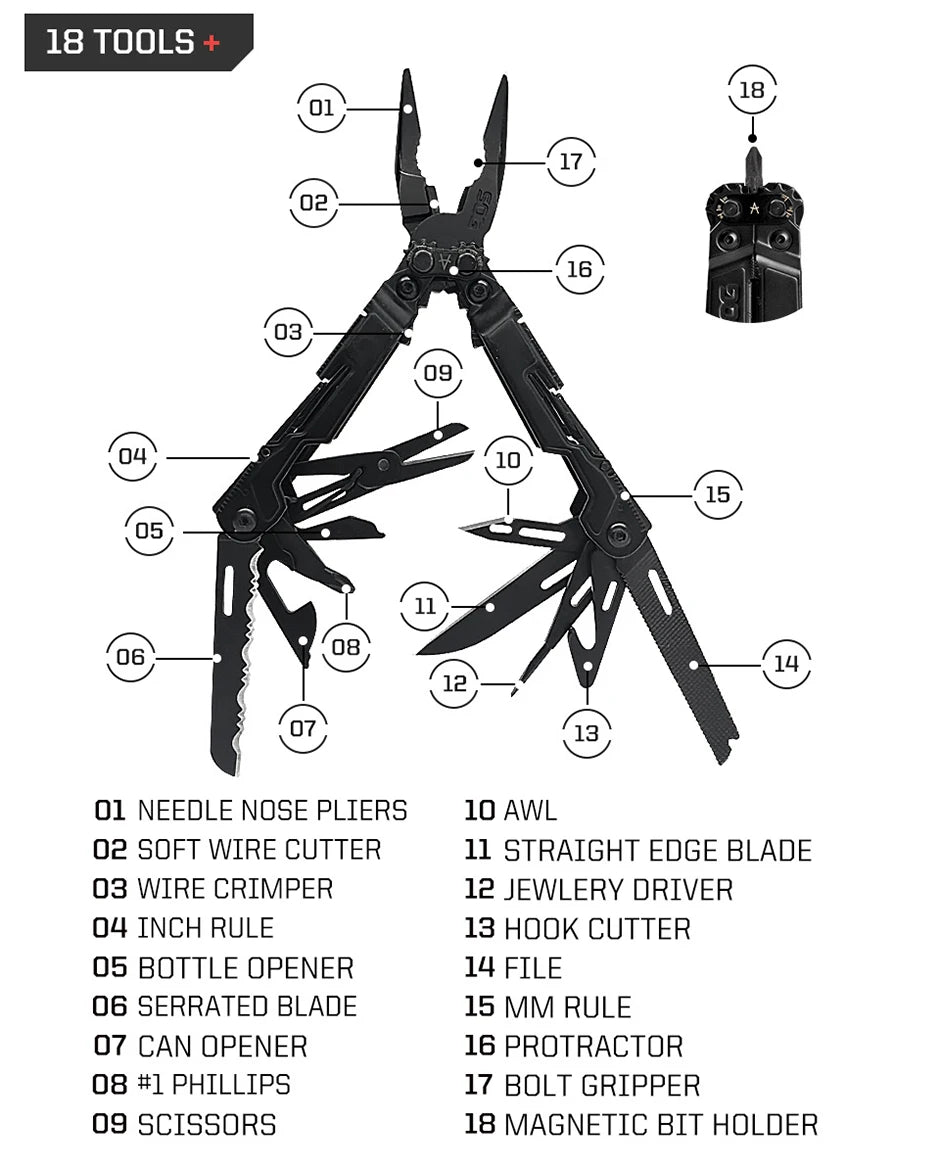 SOG PowerPint 18 - in - 1 Tactical Multi - Tool with Folding Pliers & Knife - EDC Pocket Gear for Outdoor, Hiking, Camping Survival - BSG