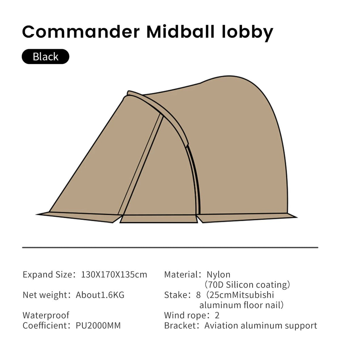 MOBI GARDEN Camping Tent Commander Dome Tent Shelter Waterproof Windproof Ultra - light 70D Nylon 160/185/245CM - BSG