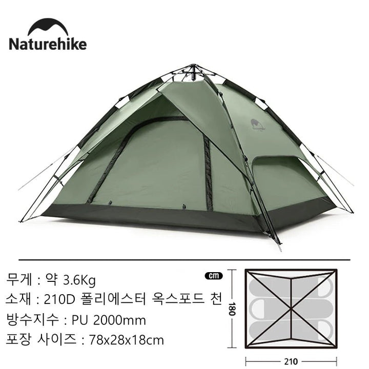 Naturehike Camping Automatic Tent One Touch Waterproof Roof Top Tents Double Door 3 Person Tent Outdoor Beach Fish Shelter Tent - BSG