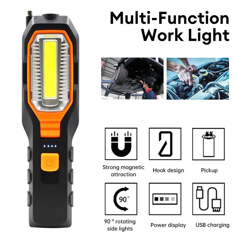 Rechargeable COB LED Work Light with Red Strobe – Portable Emergency & Utility Light (4 Modes)