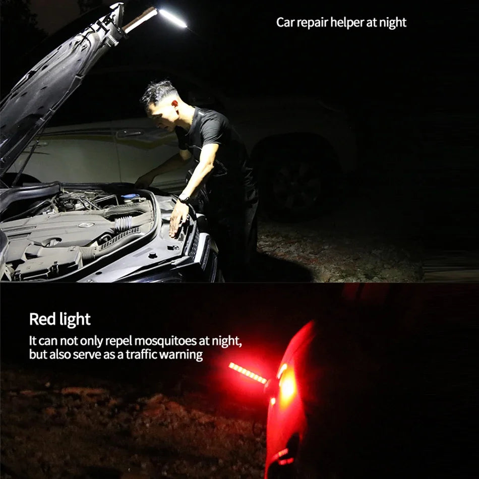 Rechargeable LED Work Light & Camping Flashlight with Red Light Modes – Waterproof Power Bank Utility Lamp