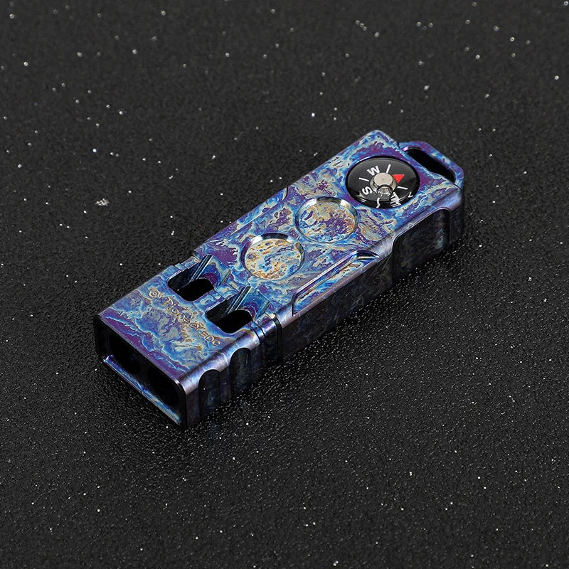 Titanium Alloy Compass Survival Whistle -High Decibel Dual Frequency Emergency Whistle for Outdoor Camping, Hiking &Rescue Tools