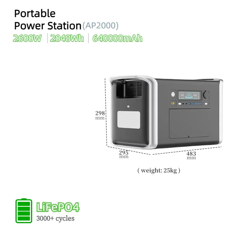 LiFePO4 Portable Power Station – 200W to 2600W Outdoor Emergency Generator