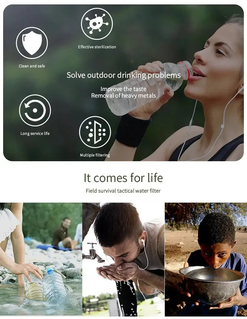 Mini Emergency Survival Water Filter Straw Portable Osmose Life Straw for Camping Personal Water Purification - BSG